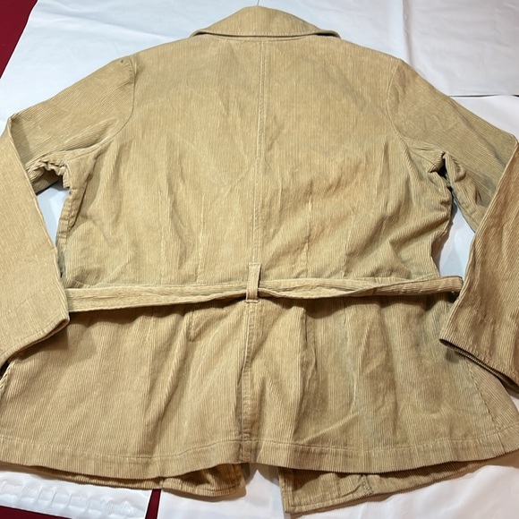 Corduroy tan JACKET women 1X Button Up tie belt notched collar short trench coat - Picture 12 of 14